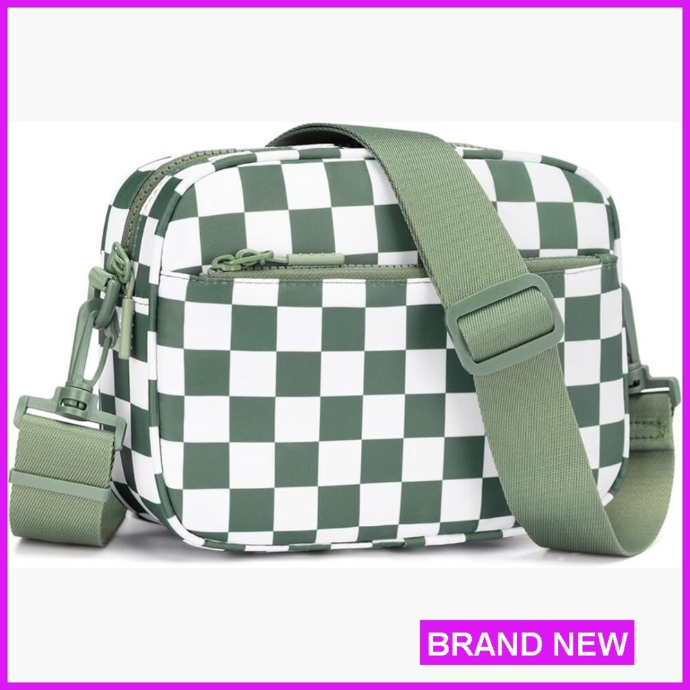Checkered Crossbody Bag Trendy Wide Strap Satchel Shoulder Purse Functional